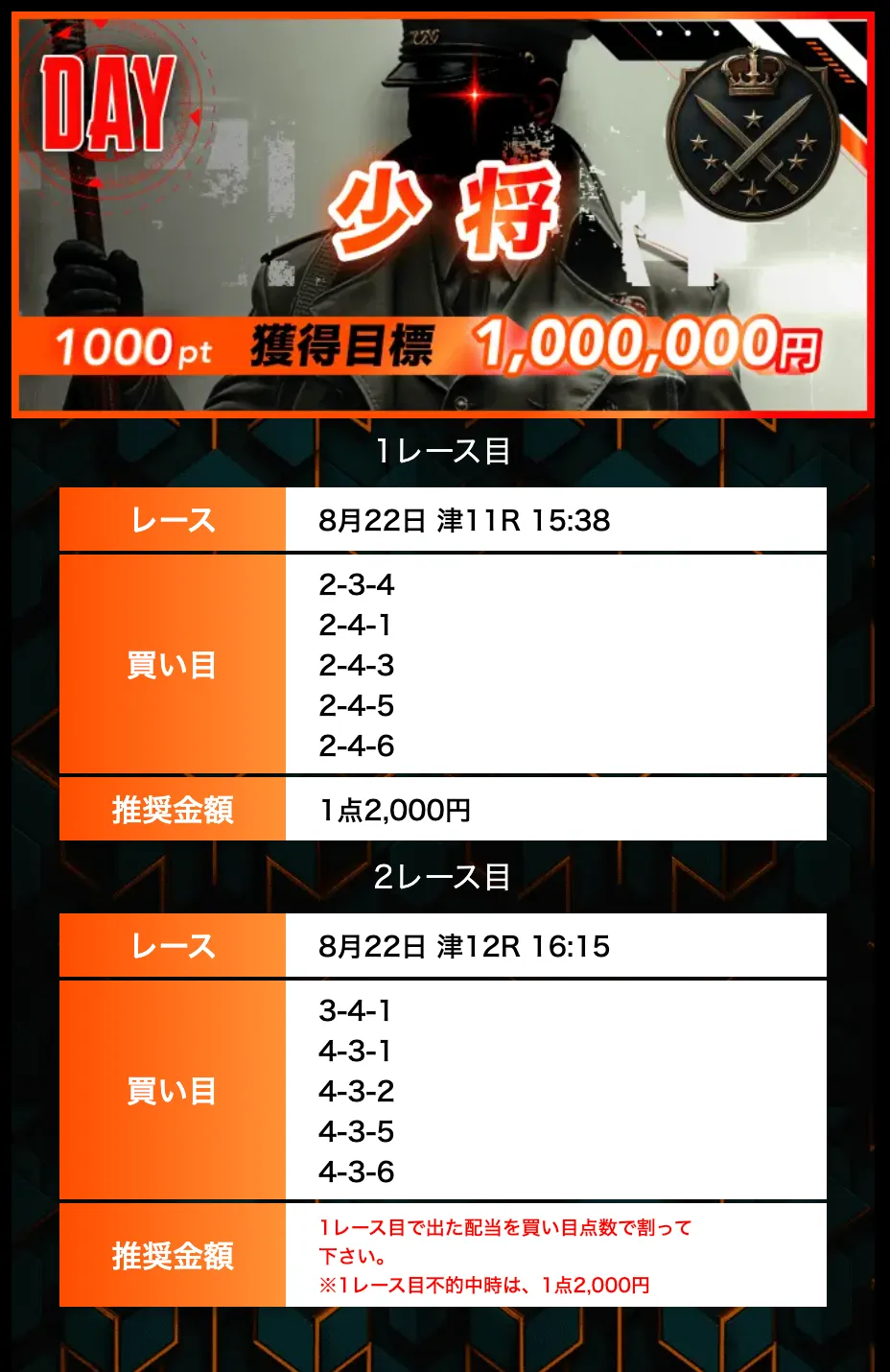 2025822 少将 的中 - 勝つ!稼ぐ!競艇予想サイトを紹介! - 競艇フリーダムは、勝つ!稼ぐ!競艇予想サイトを紹介するブログ。競艇予想サイトを使って競艇(ボートレース)で勝つ、稼ぐ事ができるようになり金と自由を手に入れた田崎優斗が、競艇(ボートレース)で勝つ、稼ぐ事ができるオススメの競艇予想サイトを使用した結果を交えて紹介するブログ。 競艇予想サイト「ボートミリタリー」有料予想プラン「少将 デイ」買い目