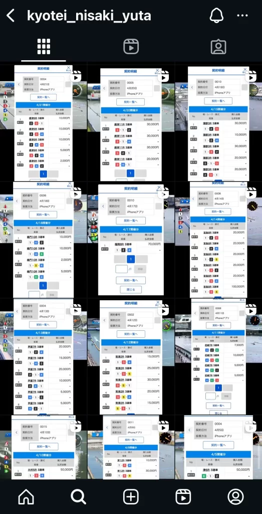 競艇投資家・競艇インフルエンサー「二崎優太」Instagram投稿2