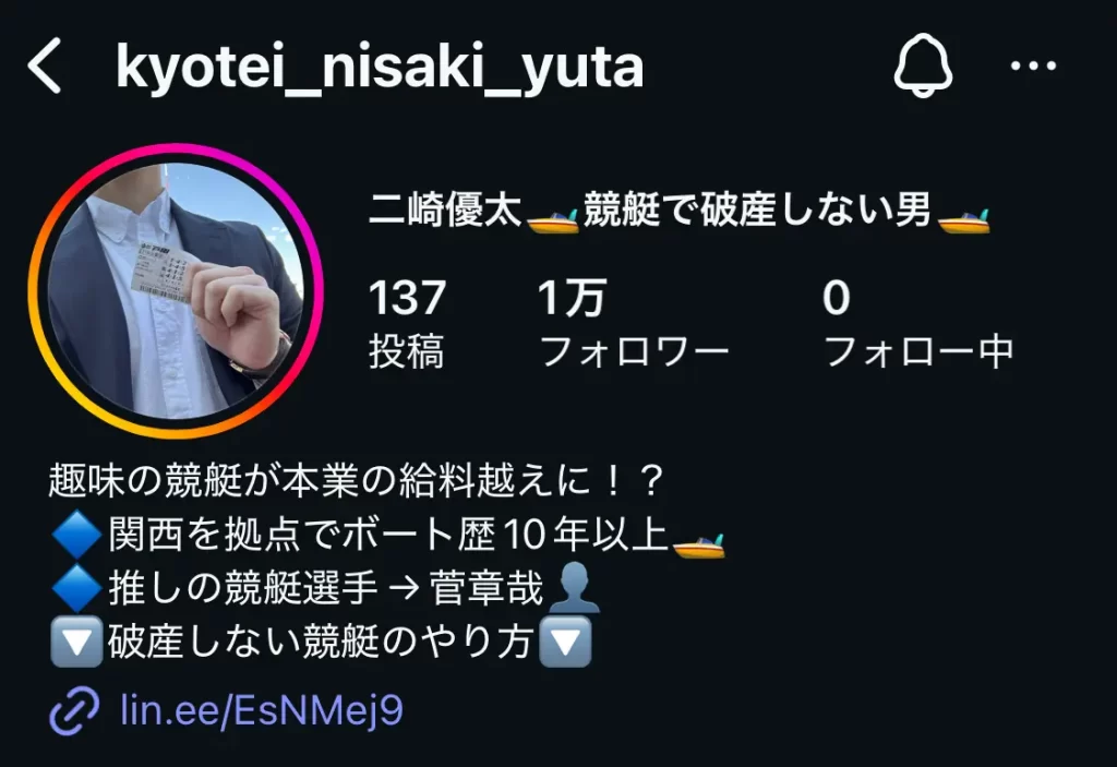 競艇投資家・競艇インフルエンサー「二崎優太」Instagram