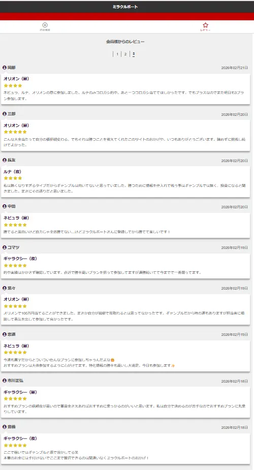 競艇予想サイト「ミラクルボート」　口コミ・レビュー　1